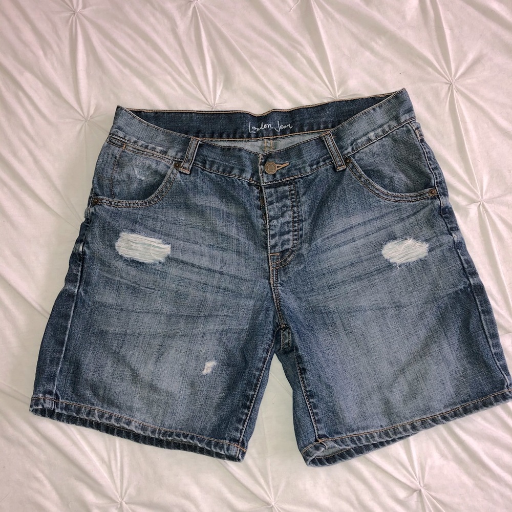 Button Fly Bermuda Jean Shorts
